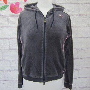 Puma Women’s Velour Full Zip Hooded Track Jacket Gray & Pink size M